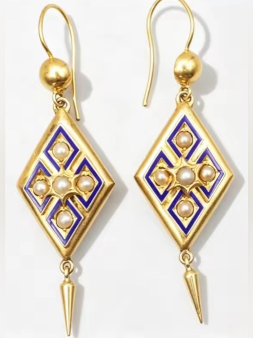 New 18K Gold Pearl Art Nouveau Earrings